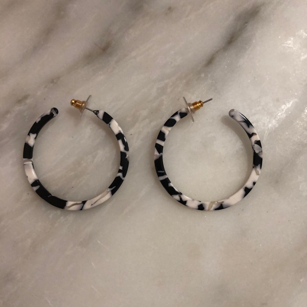 Black and white marble hoop earrings